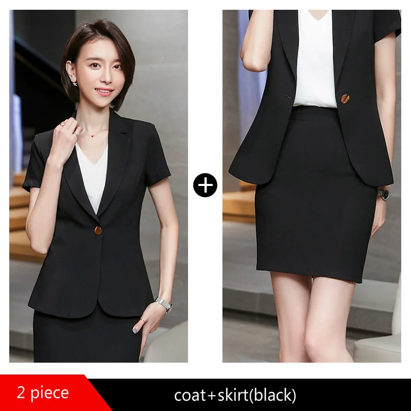 black coat skirt Женские Костюмы элегантные с одной пуговицей весна лето абрикосовые блейзеры офисные женские модные повседневные рабочие пальто брюки костюмы Женская одежда - Цвет: black coat skirt