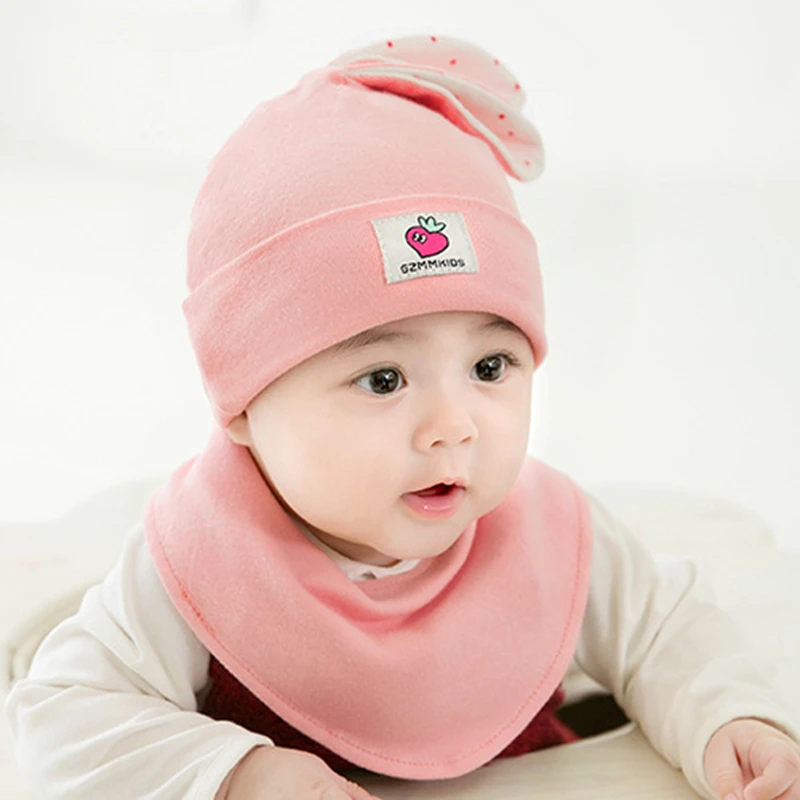 

Baby Photography Props Baby Child Hat & bibs Set Lop Rabbit Cotton Cap Bib 2 pcs/set Boys Girls Beanie Hats Bibs Set 0-18 month