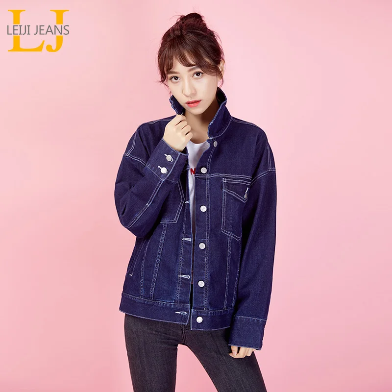Женская джинсовая куртка LEIJIJEANS повседневная синяя свободная большого размера