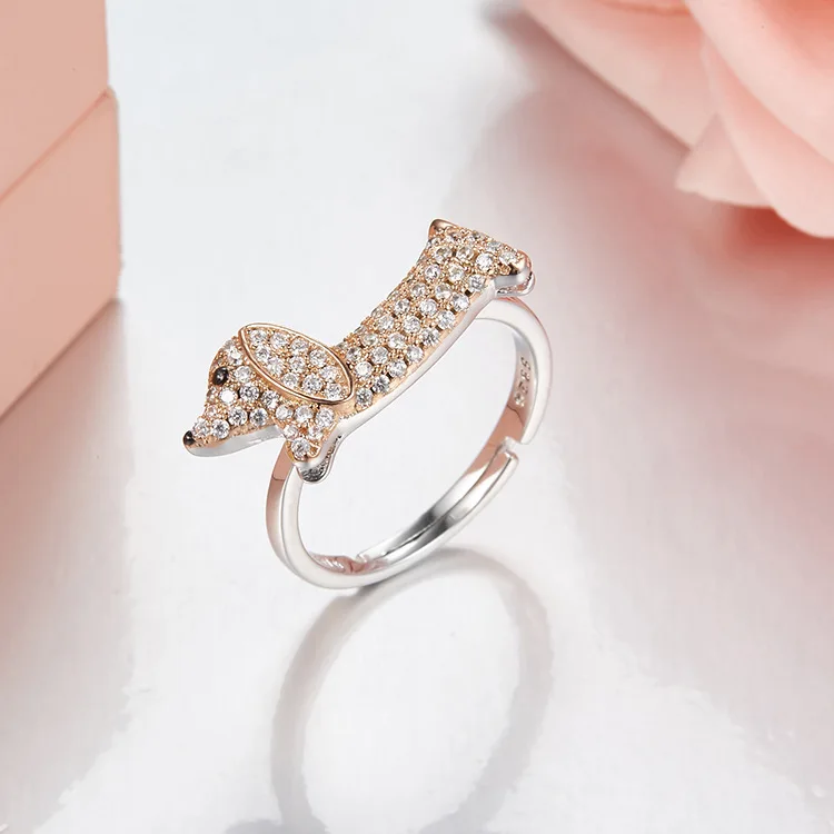 925 sterling silver Dachshund Puppy S925 Open rings For women Cute Fancy Dog font b pet