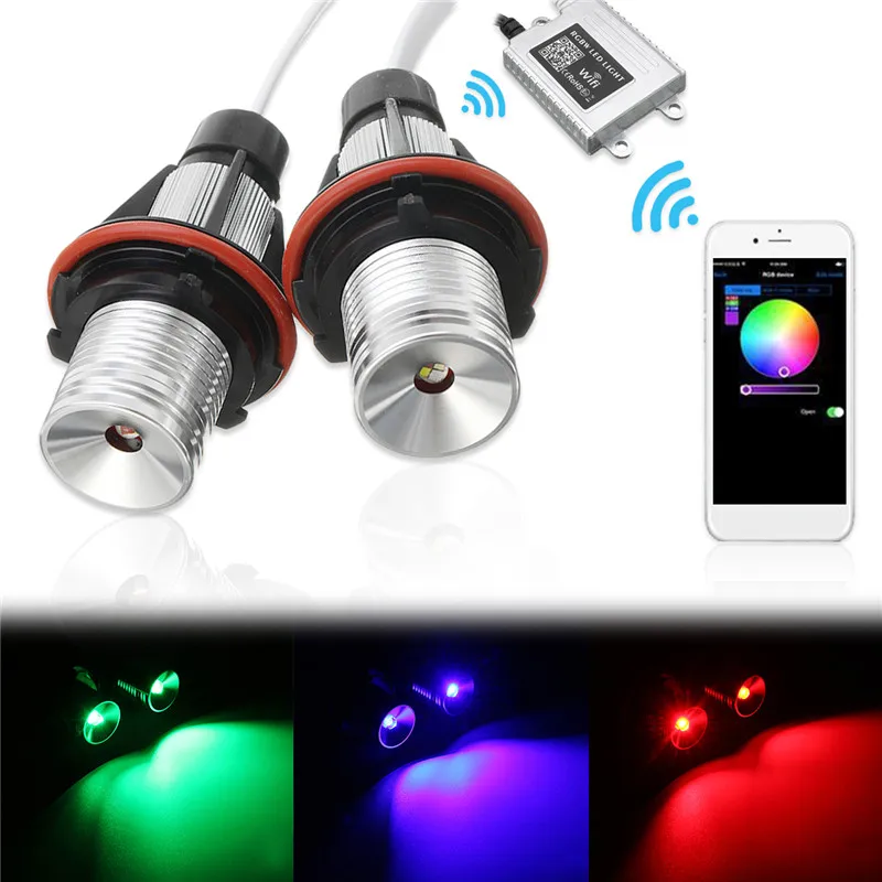 

2Pcs 10W WIFI Phone Remote Control Car Auto RGB LED Angel Eyes Halo Ring Light Bulb For BMW E39 E60 E87