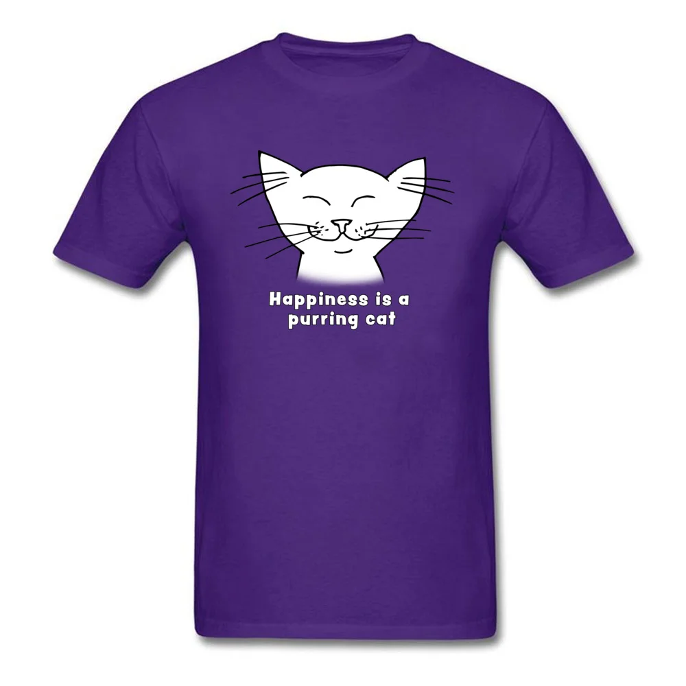 Tops Shirt Leisure Summer Fall Classic Party Short Sleeve Pure Cotton O-Neck Man T Shirt Party Tops T Shirt Free Shipping Happiness is a purring cat   cute cat cartoon purple