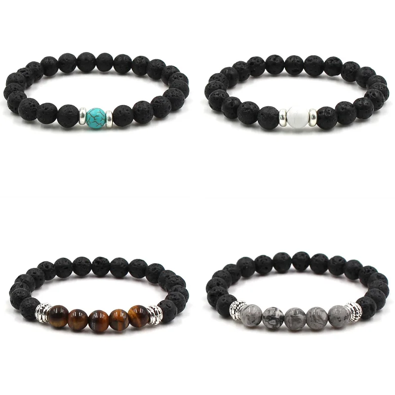 16 Colors 8MM Black Lava Stone Beads Bracelet DIY Aromatherapy Essential Oil Diffuser White Green Strand Jewelry | Украшения и