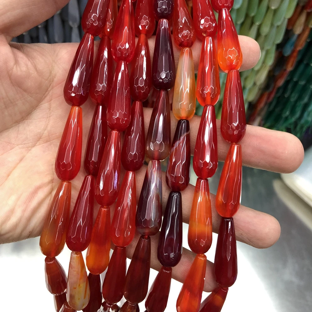 

Wholesale Natural Red Carnelian Agates Drop Beads 10x30mm Faceted Drop Beads,Gem Stone Jewelry Loose Beads 2strings of 15"