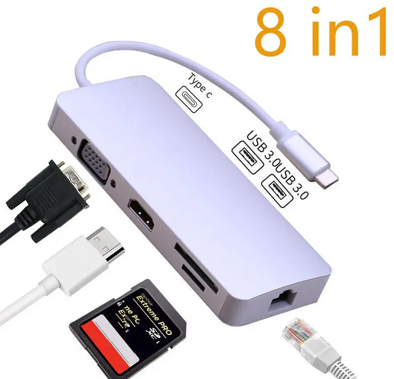 Type C to HDMI VGA Video Adapter + Ethernet Lan RJ45 +USB 3.0+ SD TF Card Reader for Macbook Air Pro for iMAC to TV Projector Type C to HDMI VGA Video Adapter + Ethernet Lan RJ45 +USB 3.0+ SD TF Card Reader for Macbook Air Pro for iMAC to TV Projector