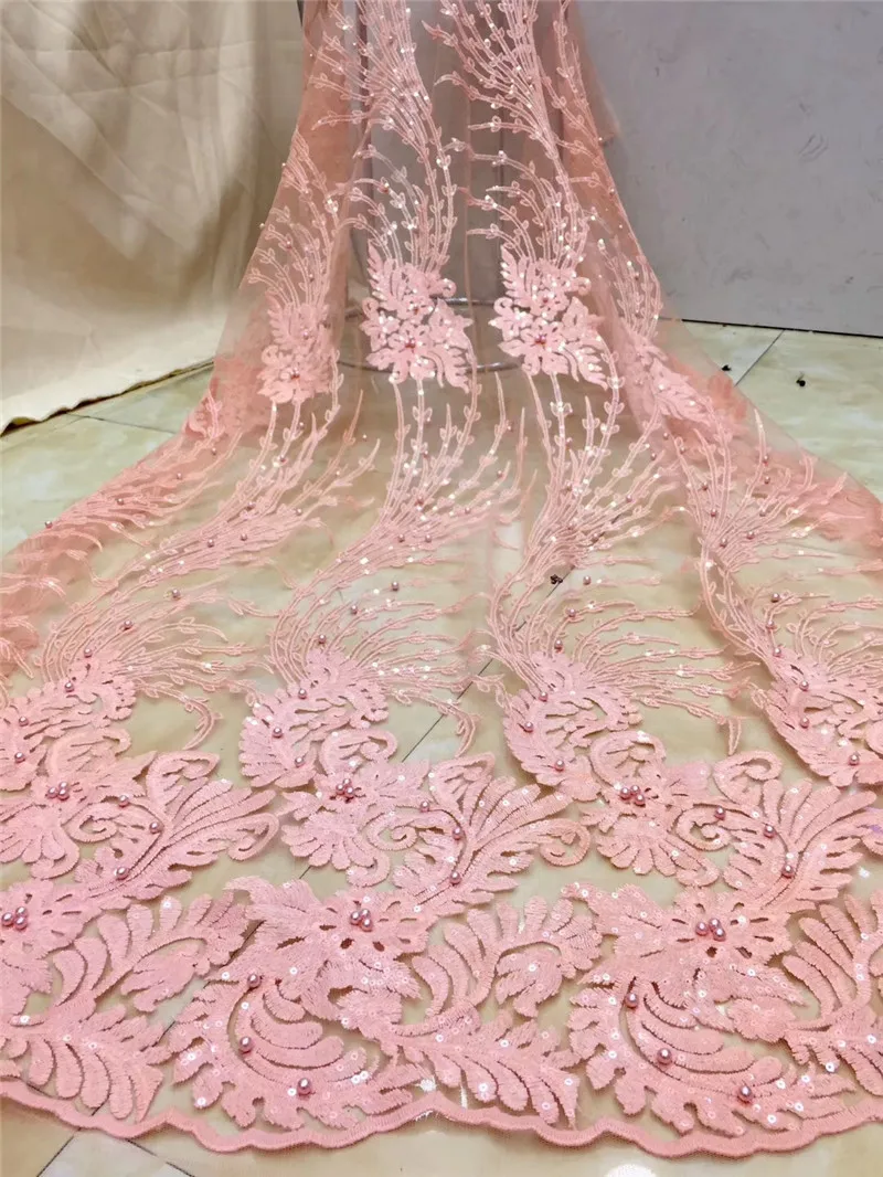 Высокое качество дизайн H-193289 сетчатый французский Тюль вышитая кружевная ткань с бисером материал для красивого платья