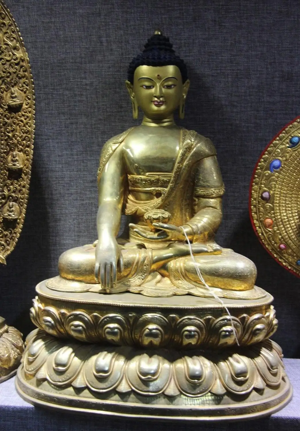 21 China Buddhism Copper 24K Gold Gilt RuLai Sakyamuni shakyamuni buddha Statue | Дом и сад