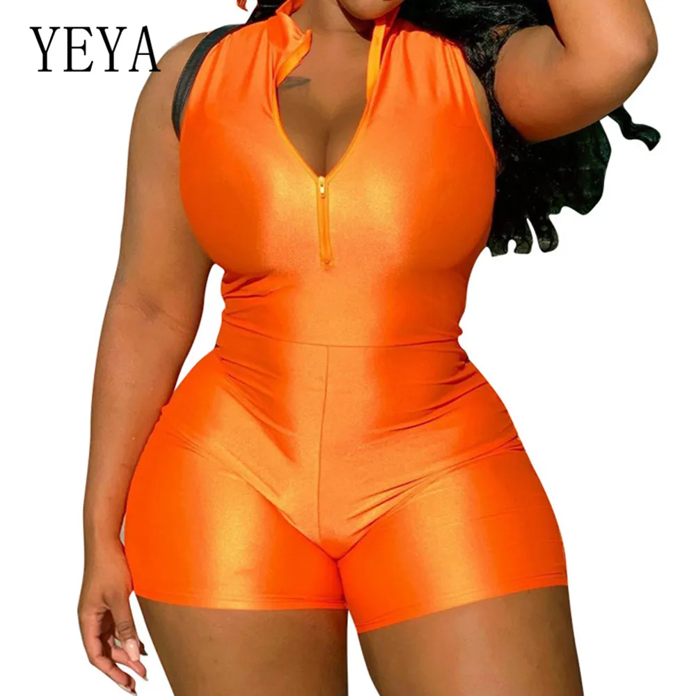 

YEYA Women Sexy Deep V-neck Zipper Jumpsuits Summer Sleeveless Hollow Out Bodycon Playsuits Casual Largos Mujer Pantalon Largo