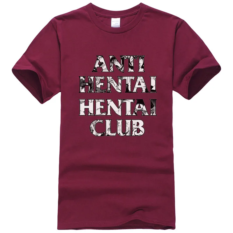 Футболка с креативным дизайном и надписью «Anti Hentai», футболка с принтом «Hentai Club» Ahegao, мужские и женские хлопковые топы, летние крутые футболки унисекс T390 - Цвет: Dark red