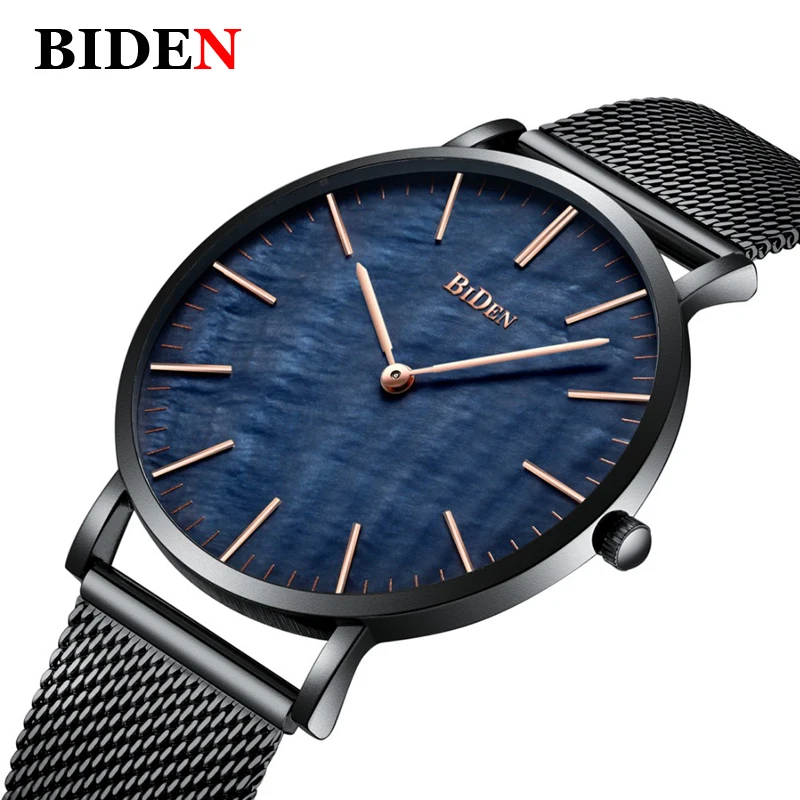

BIDEN Top Brand Casual Quartz Watch Men Luxury Stainless Steel Mesh Thin Band Dial Men Women Watches Gifts Clock