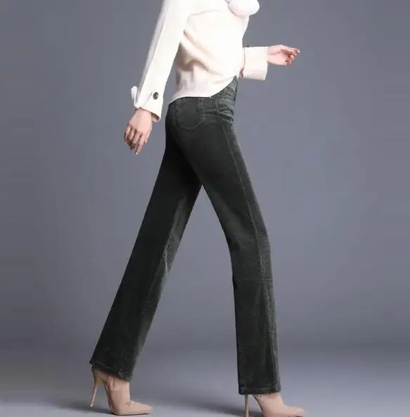 Прямые брюки для женщин вельветовые повседневные штаны с высокой талией Новая мода осень Весна черные красные зеленые коричневые брюки kfy0801
