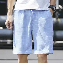 Мужские летние дышащие клетчатые шорты для занятий спортом в спортзале стрейч эластичная талия до колен Повседневные Шорты