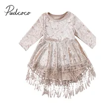 Новинка года; Брендовое бархатное платье с кисточками для малышей платье для девочек Пышное Платье принцессы подружки невесты с длинными рукавами От 6 месяцев до 5 лет