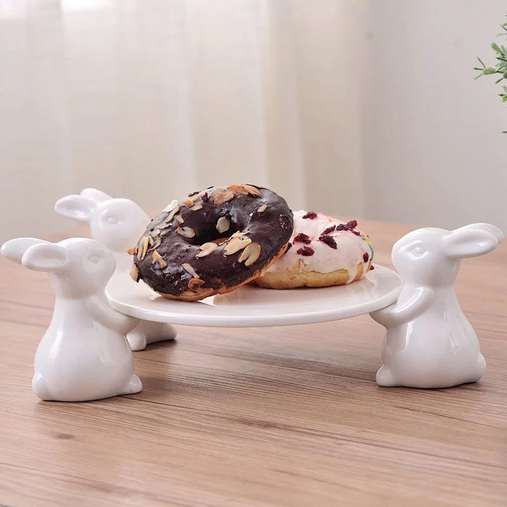 Bunny Rabbit Ceramic plate,Dishes for Dessert Food Server Tray,cute Cake Stand, Tableware Crafts gift for Kitchenware lovers06