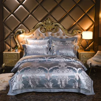

Jacquard Bedding Set Luxury Satin Bed Set 4pcs Embroidered Duvet/Quilt Cover Bed Sheet Linen Pillowcases Queen King Size