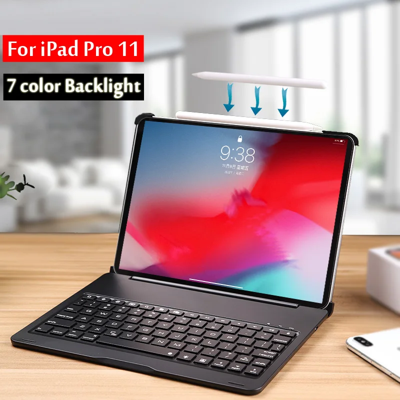 

For iPad Pro 11 2018 Case A1934 A1980 A2013 7 Colors Backlit Light Wireless Bluetooth Keyboard Cover Case