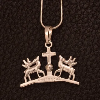 

Anniyo Gethsemane Church Deer and Cross Pendant Necklaces for Women Silver Color Religion Jewelry Write Psalms 42 #115606