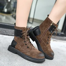 

Retro Tooling Boots Women Casual Shoes Solid Nubuck Lace-up Flat Ankle Boots with Platform Martin Wear Resistant High Quality