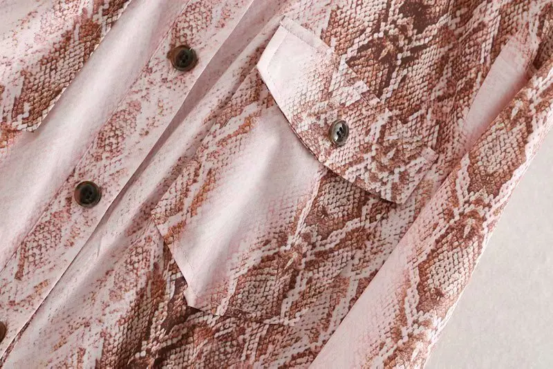 2019 Новый женский двойной карманы принт змеиной кожи платье рубашка Длинные