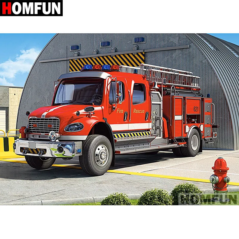 HOMFUN Full Square/Round Drill 5D DIY Diamond Painting &quotFire truck&quot Embroidery Cross Stitch Home Decor Gift A07367 | Дом и сад
