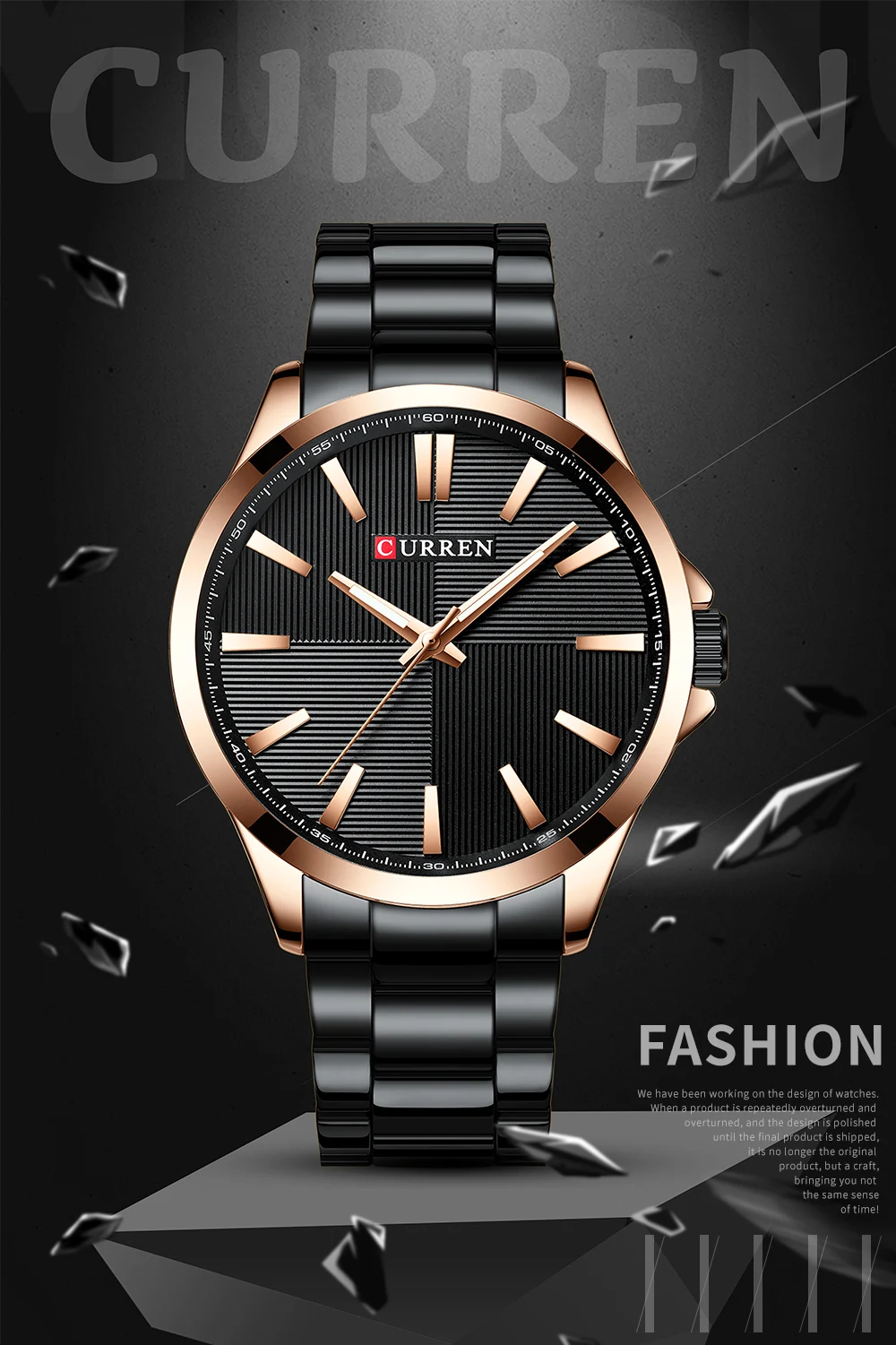 luxo banda aço inoxidável reloj relógio de