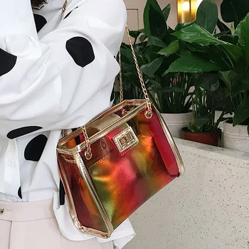 

ABDB-New Transparent Wallet 2 In 1 Handbag Transparent Bag Handbag Gold Chain Pvc Shoulder Bag