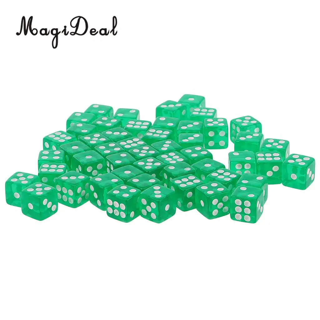 MagiDeal 50PCS Translucent Dice D6 6-Sided Dice 12MM for Board Games Party Green