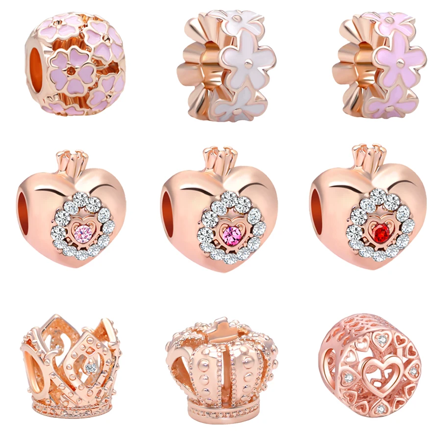 

free shipping 1pc rose flower princess heart crown Loving Circle diy beads&jewelry marking Fit Pandora Charm Bracelet EL019