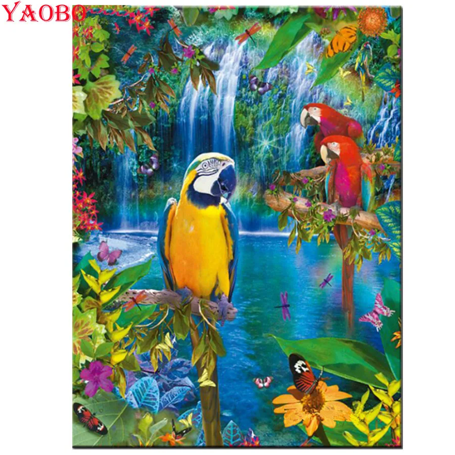 

Diamond Embroidery Waterfalls Diamond Mosaic Rhinestone art Diy Diamond Painting Cross Stitch kits Parrots Birds 5d home decor