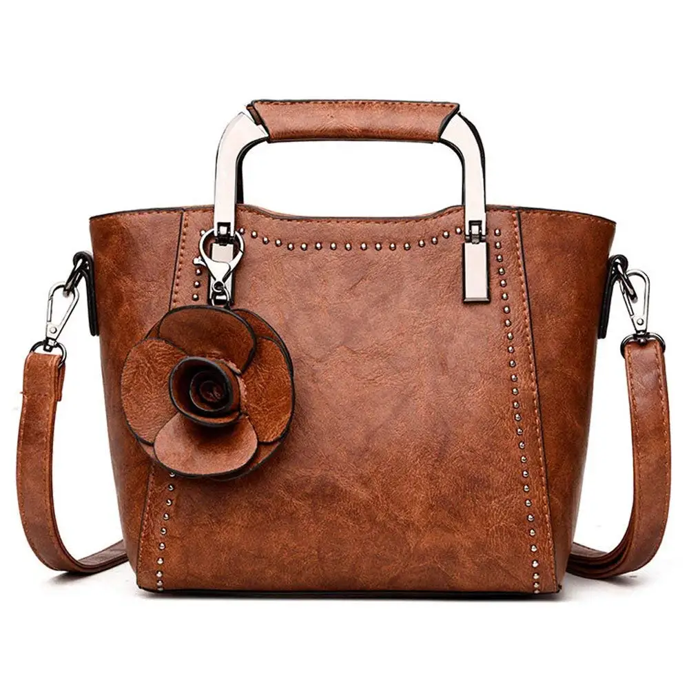 

FGGS-Pu Leather Top Handle Mini Handbag For Women Rose Bag(Brown)