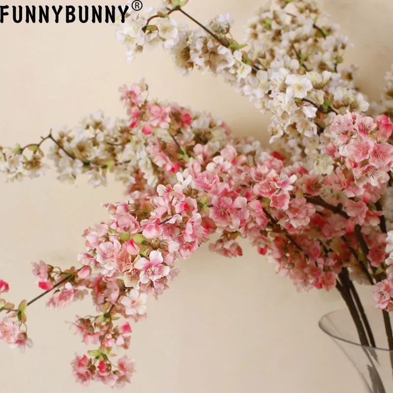 

FUNNYBUNNY Romantic Artificial Branches of Cherry, Cherry Blossom Silk Flowers Home Wedding Decoration Flower