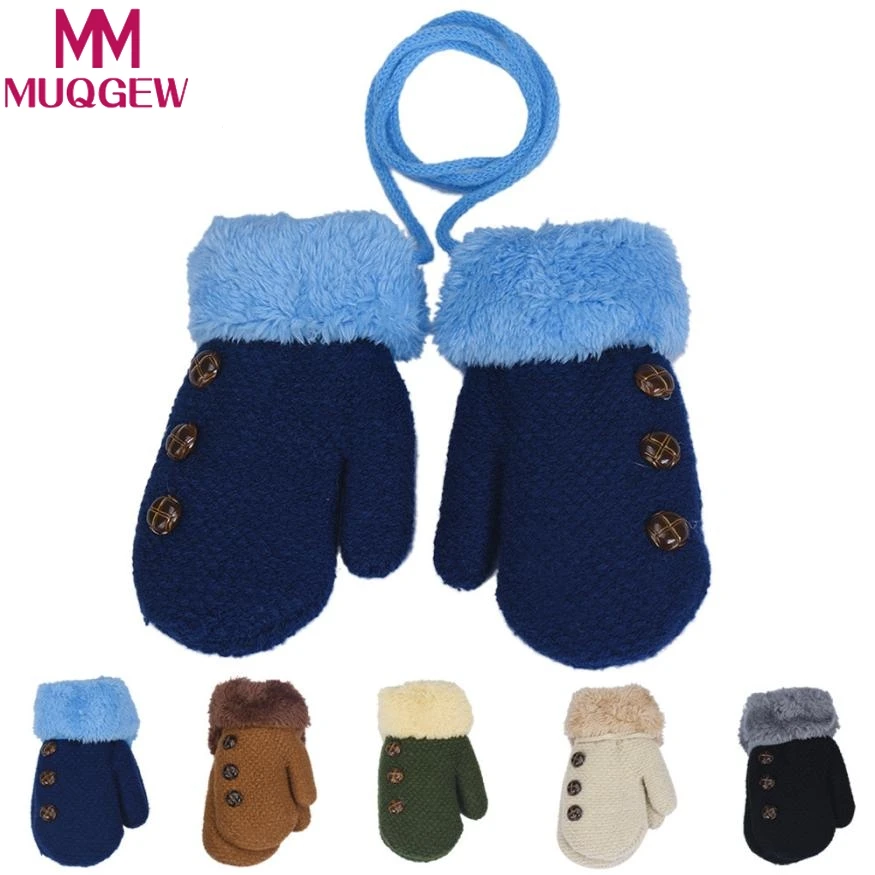 

MUQGEW Winter Baby Boy girl gloves Cotton kids full finger mittens Leaf Warm rope children solid gloves Acrylic fibres knitted