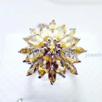 

Per jewelry Free shipping Natural citrine big flower ring 925 silver Fine jewelry 0.1ct*9pcs,0.35ct*8pcs gems C20175