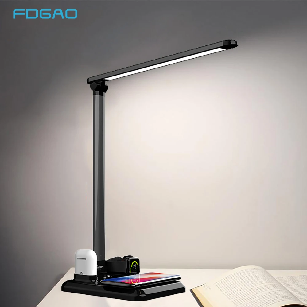 

FDGAO LED Desk Table Lamp Light Qi Wireless Charger 10W USB Fast Charging Pad Dock Station For iPhone XS XR X 8 Sasmung Xiaomi