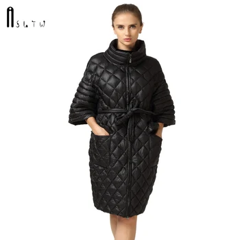 

New Arrivals Women Autumn Winter Parkas Slyn Waist Long Coat Fashion Plus Size Leisure Coat Bat Sleeve Pearl Cotton Ladies Coats