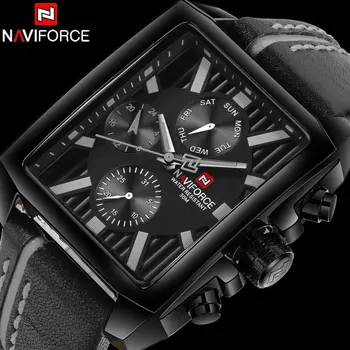 

NAVIFORCE Luxury Brand Watches Men Leather Quartz Watch Man Sports Watches Creative Rectangle Dial Wristwatch Relogio Masculino