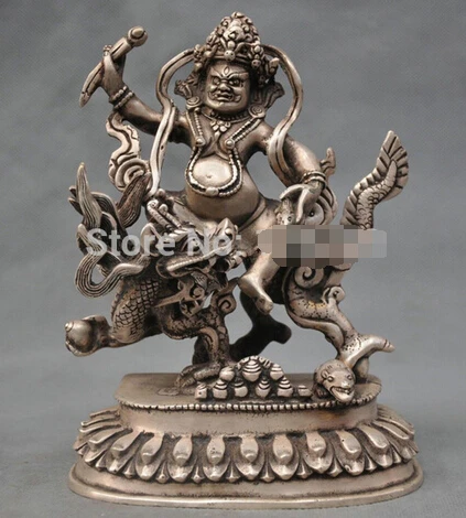

free shipping 7'' China Silver Bronze Buddhism god of wealth Dragon Bronze Statue