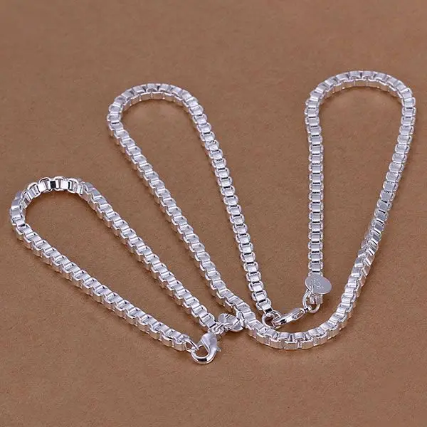 

S026 925 Hot Selling silver jewelry set, fashion jewelry set 4Mm Box Chain /ainaizua aufajlma