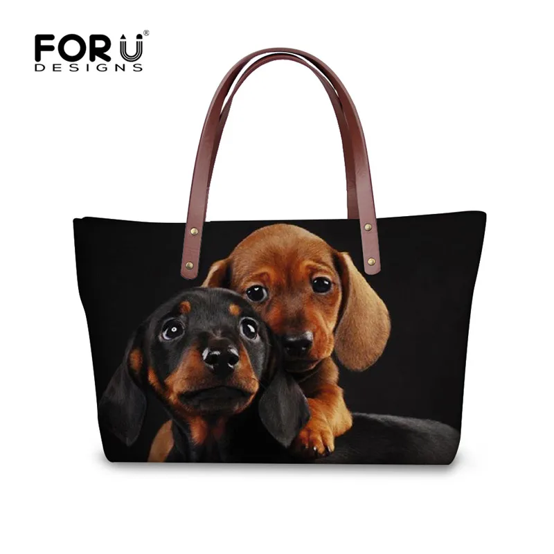 FORUDESIGNS 3D Dachshund Printed Handbags for Women,Cute Animal Dog Ladies Tote Hand Bag,Large