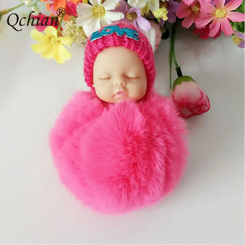 

Three color Fashion Sleeping Baby Puffball Keychain fashion motorcycle Bag Pendant Keyring Beautiful Gift For women Jewelry
