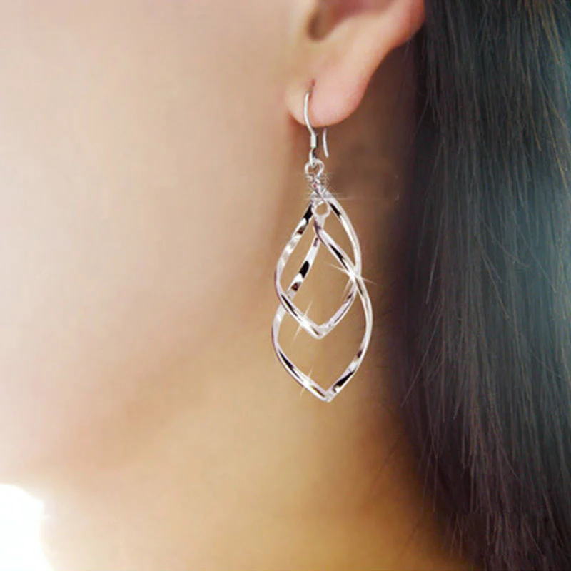 New Women Fashion Silver Plated Fashion Lady Dangle Ear Hoop Long Dangle Earrings Jewelryin