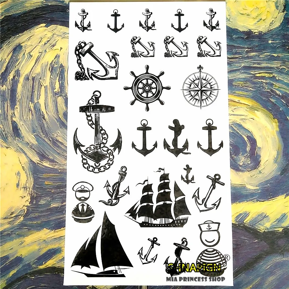 SHNAPIGN морской пират якорь временная татуировка боди-арт рука флэш-тату наклейка s 17*10 см Водонепроницаемая поддельная хна безболезненная наклейка
