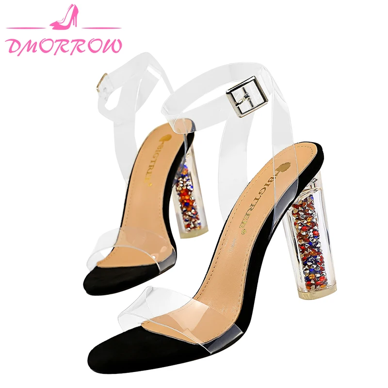 2020 Summer Transparent Mules Shoes - Open Toe Female Sandals with Square Heels 11cm | Обувь