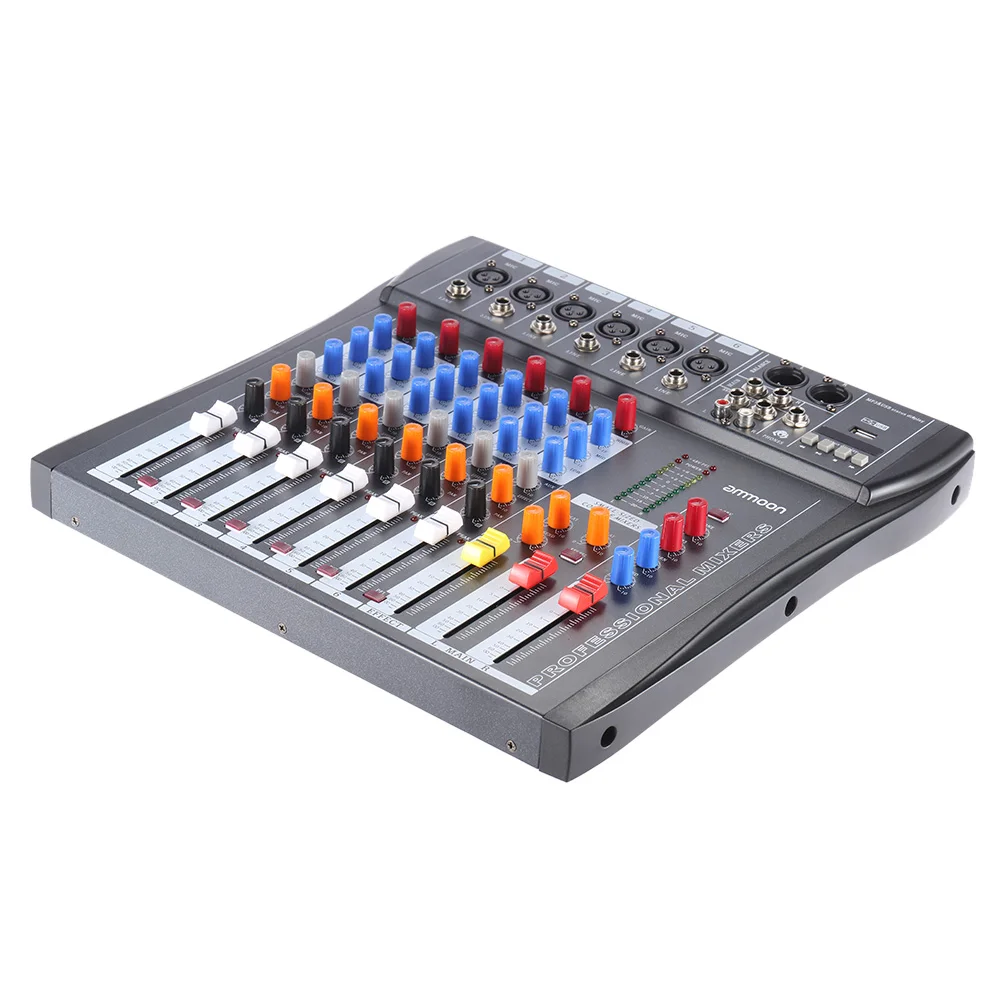Микшерная консоль ammoon 60 USB 6 каналов микрофон аудио микшер 3 полосный EQ XLR вход 48 В
