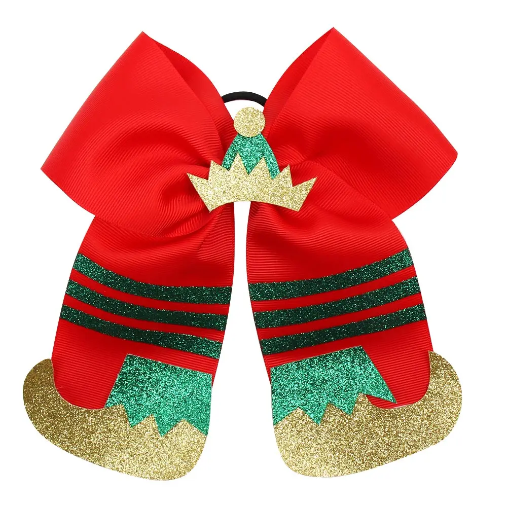 Рождественские " Большие банты для волос для девочек бантики ботинки с блестками Лоскутные Печатные волосы резиновая лента вечерние Детские аксессуары для волос - Цвет: Red