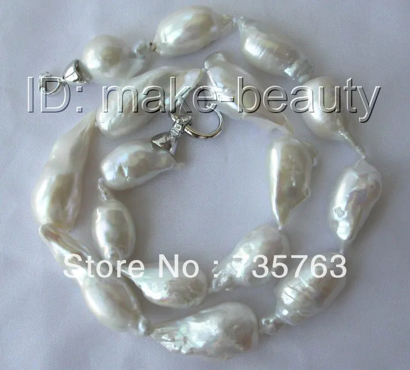 

NEW 0089 stunning big 28-30mm baroque white keshi reborn freshwater pearl necklace