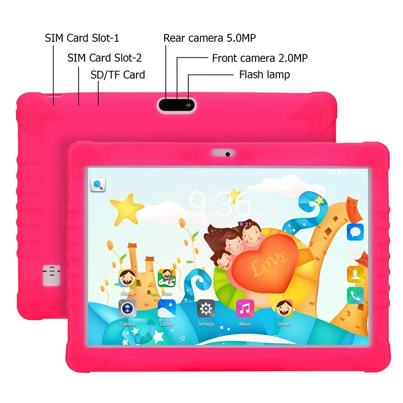 Kids 10.1 inch Tablet With Rubber Case 3G Call Android 6.0 Learning Machine 1280x800 IPS Screen 2+32G 3G SIM Card WiFi Bluetooth