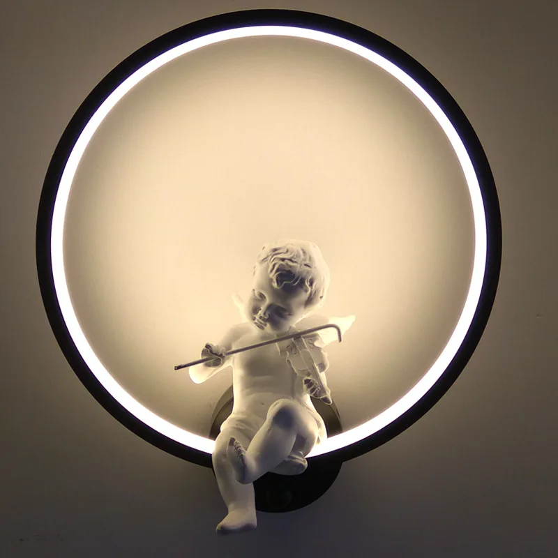 Настенный светильник в скандинавском стиле с изображением ангела, креативный черно-белый светодиодный настенный светильник для спальни, фойе, декоративное освещение