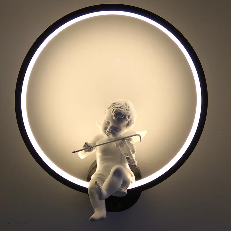 

Nordic Style Angel Wall Lamps Art Deco Creative Black and White LED Indoor Wall Lamp For Bed Room Foyer Study Decorative Lights