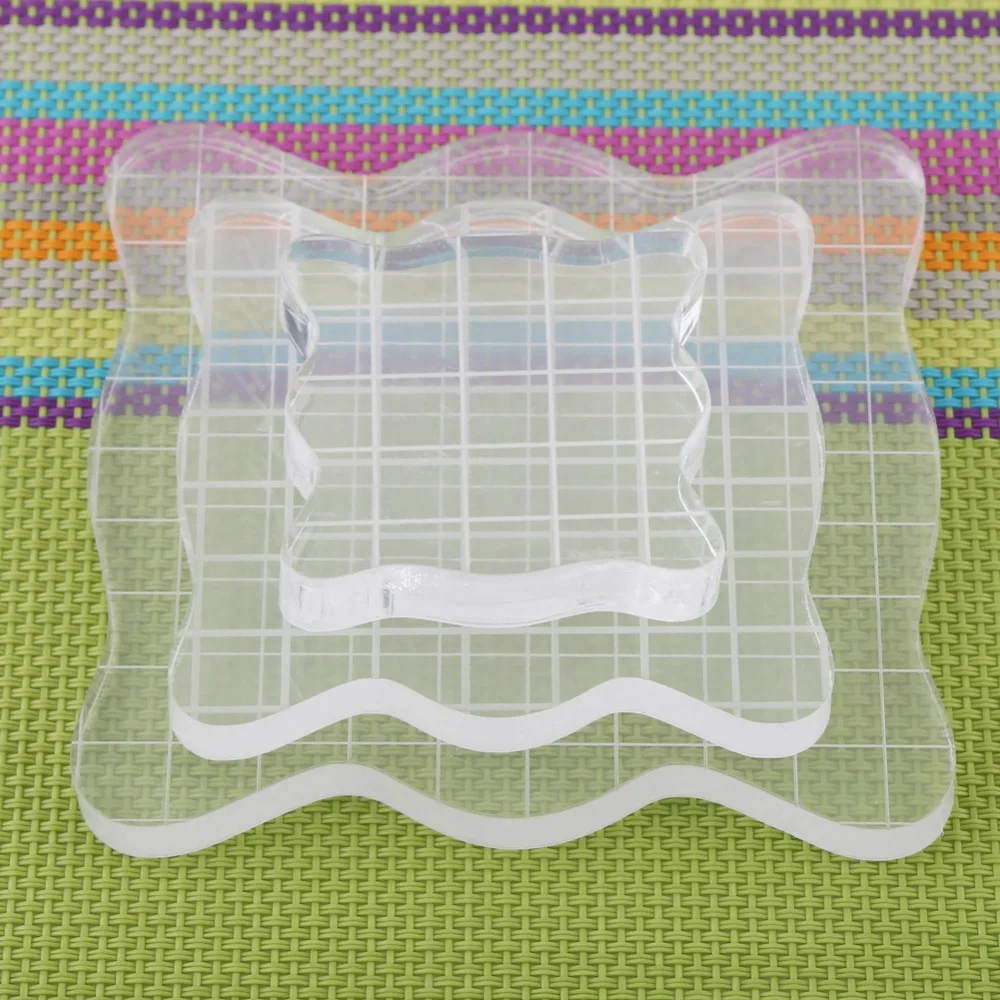 

3 pcs Transparent Clear Acrylic Block Pad for Scrapbooking Color Stamping Process Essential Tools Square with curve edges